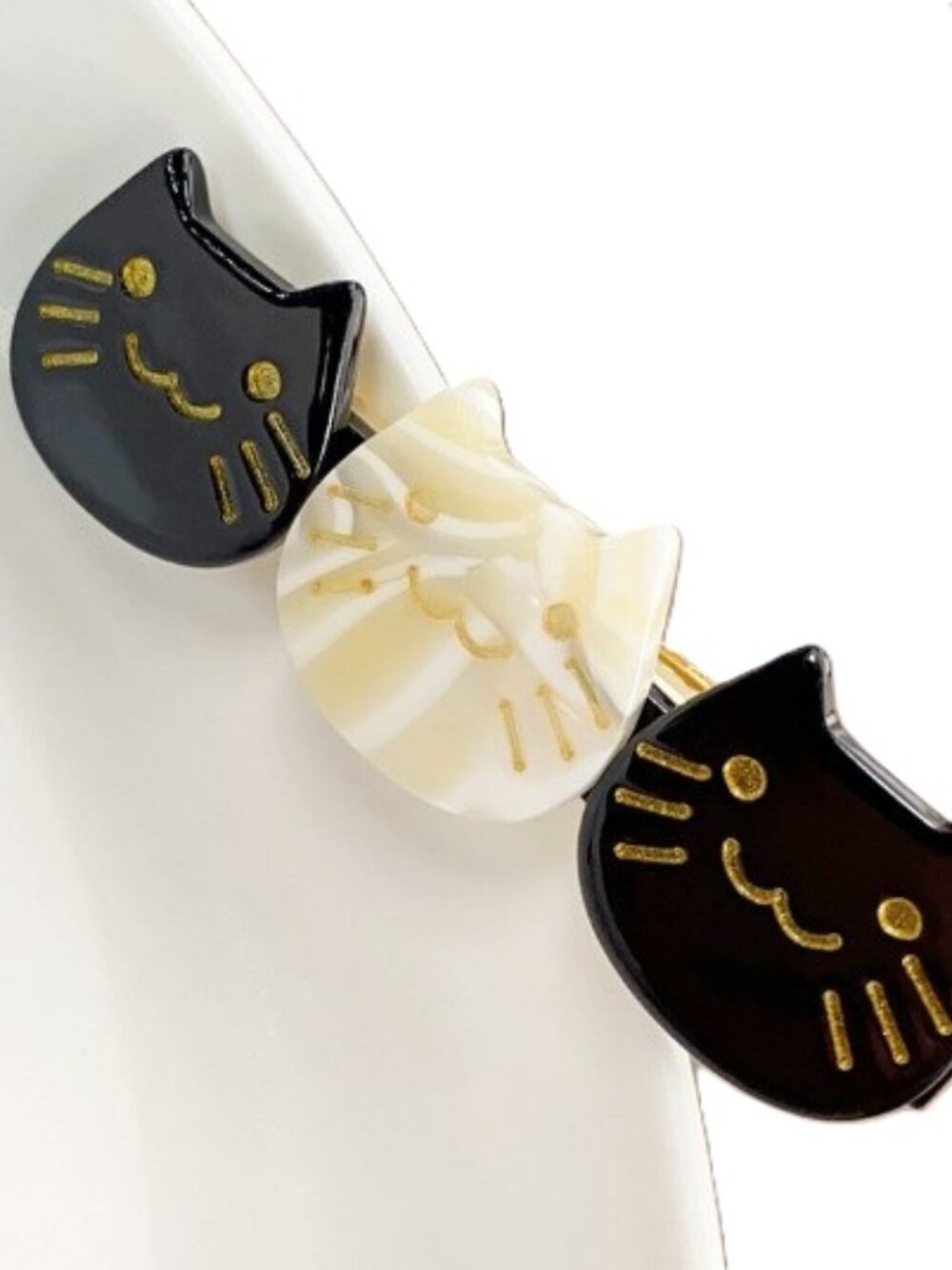 Alligator Clip Cat Trio Black Cream New